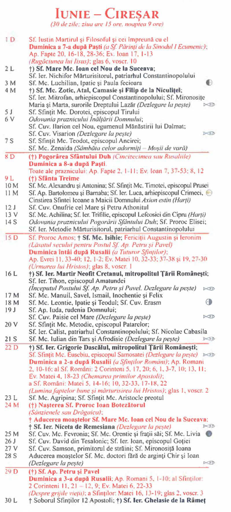 Calendar ortodox Iunie Patriarhia.ro